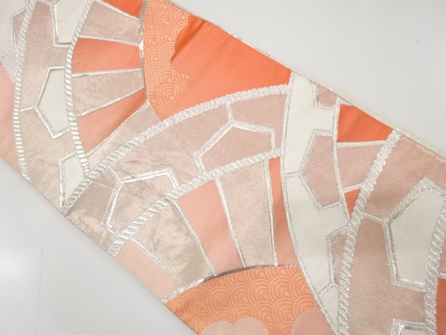 JAPANESE KIMONO / ANTIQUE FUKURO OBI / SILK / WOVEN WHEEL PATTERN